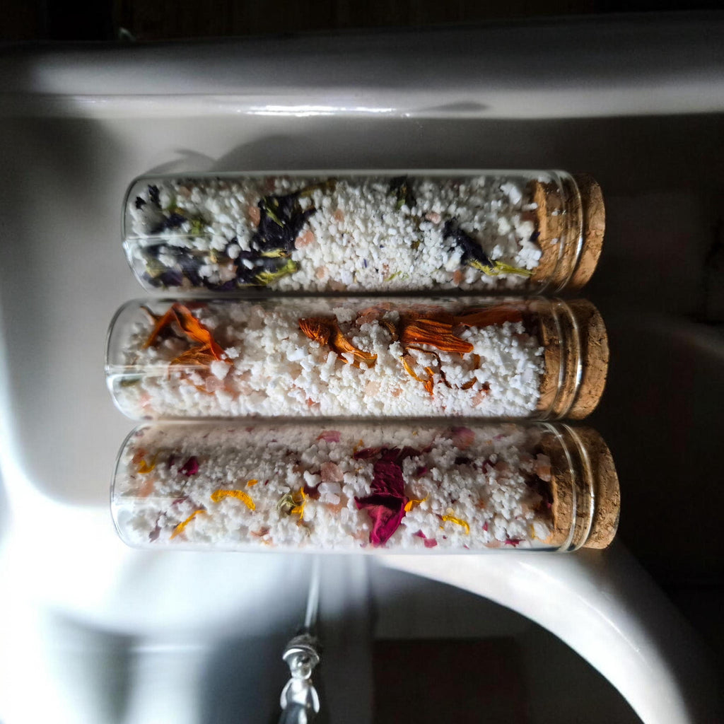 relaxing rose and calendula fizzy bath salts, moisturizing floral, handmade bath gift, organic fizzy botanical soak