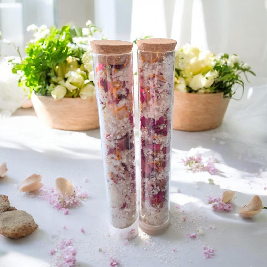 relaxing rose and calendula fizzy bath salts, moisturizing floral, handmade bath gift, organic fizzy botanical soak