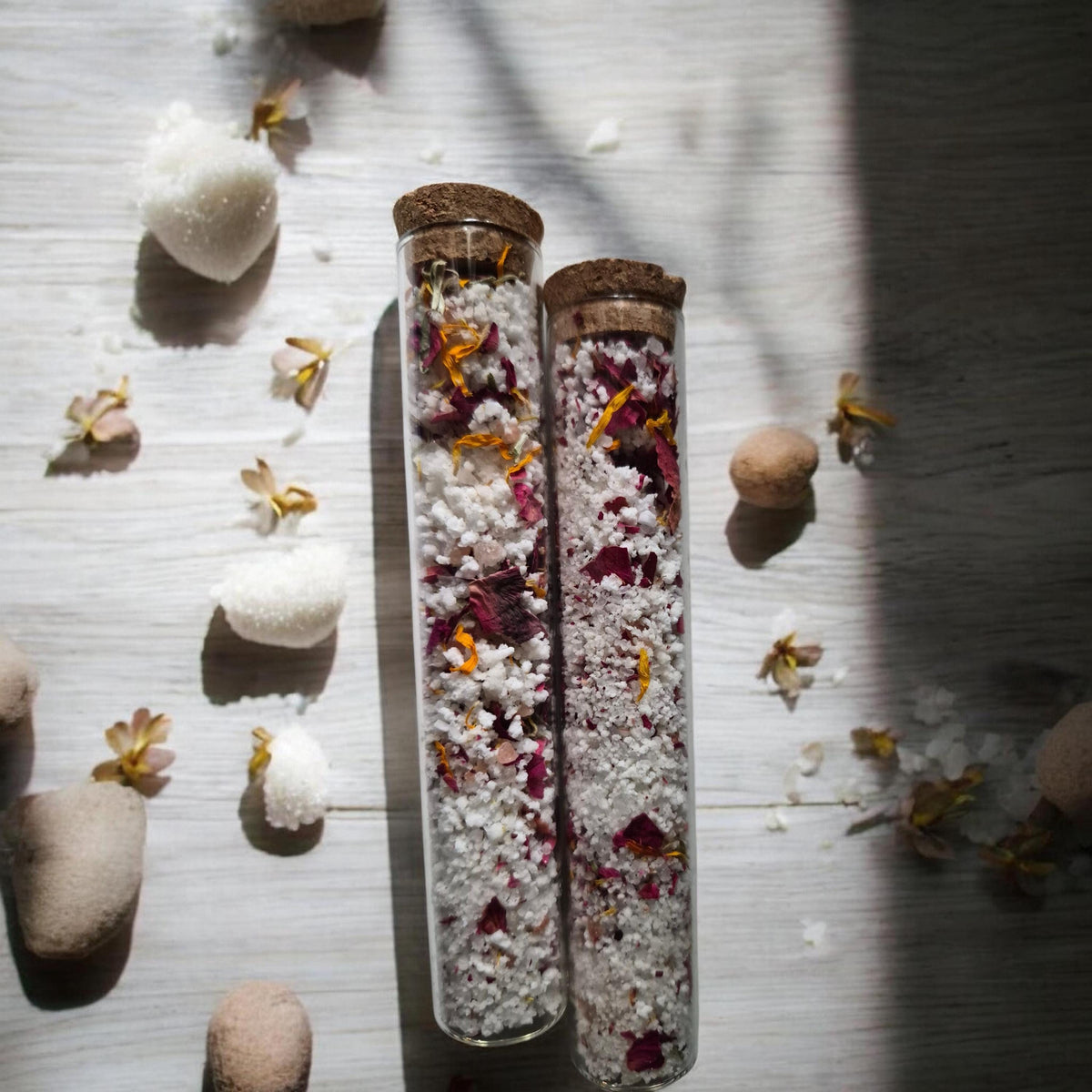 relaxing rose and calendula fizzy bath salts, moisturizing floral, handmade bath gift, organic fizzy botanical soak