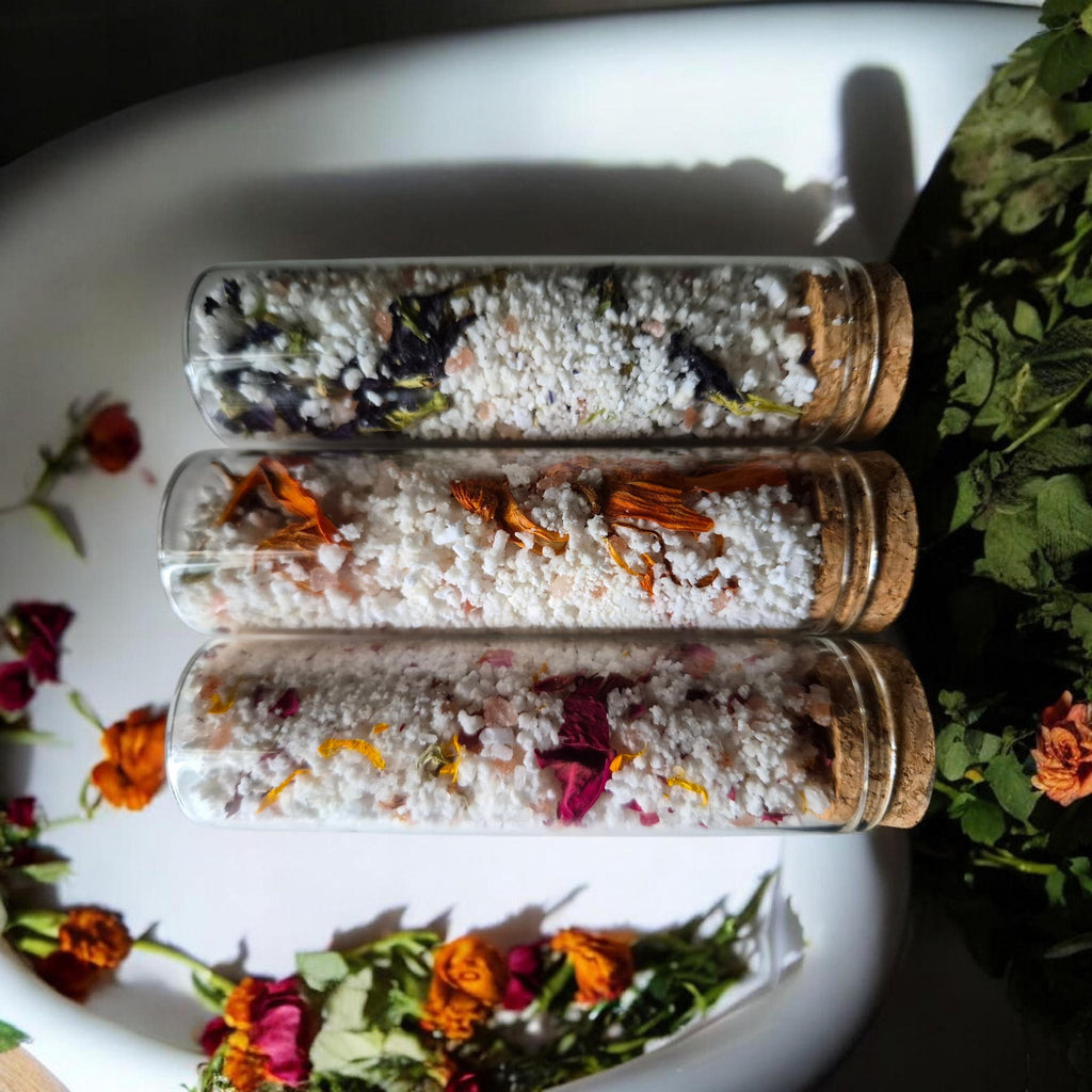relaxing rose and calendula fizzy bath salts, moisturizing floral, handmade bath gift, organic fizzy botanical soak
