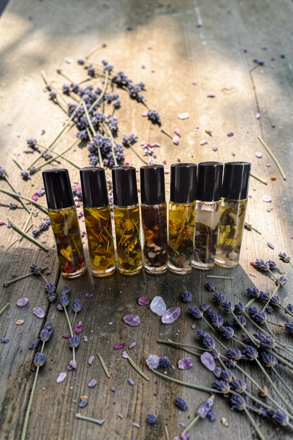 7 Chakra Essential Oil Roll-On Set | Crystal & Herb Infused Balancing Oils