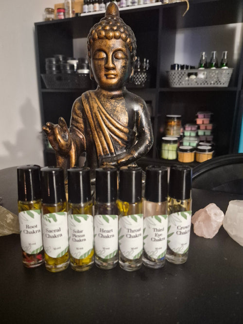 7 Chakra Essential Oil Roll-On Set | Crystal & Herb Infused Balancing Oils